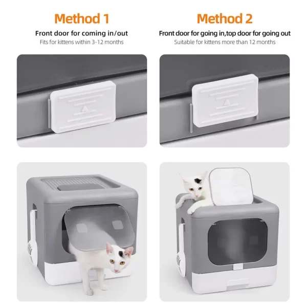 Cat Litter Box with Scoop and Tray Sifting Enclosed Foldable Kitten Toilet - Image 12