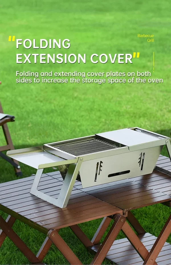Outdoor Folding Barbecue Grill, 304 Stainless Steel Portable Folding Charcoal Oven - Image 14