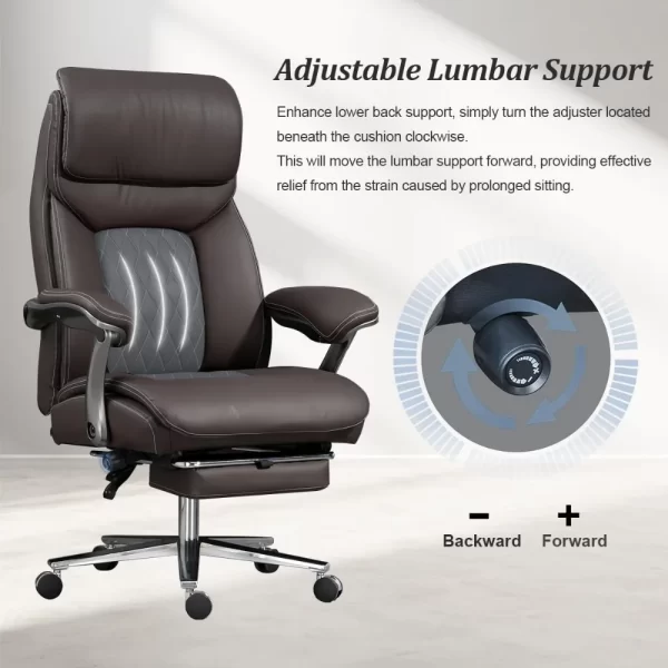 Big and Tall Office Chair 600 lbs Extra Wide Leather Luxury Executive Chair with Retractable Footrest - Image 6