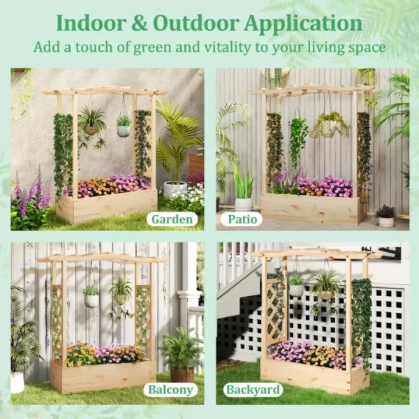 Wooden Raised Garden Bed Planter Box with Trellis and Hanging Roof - Image 9