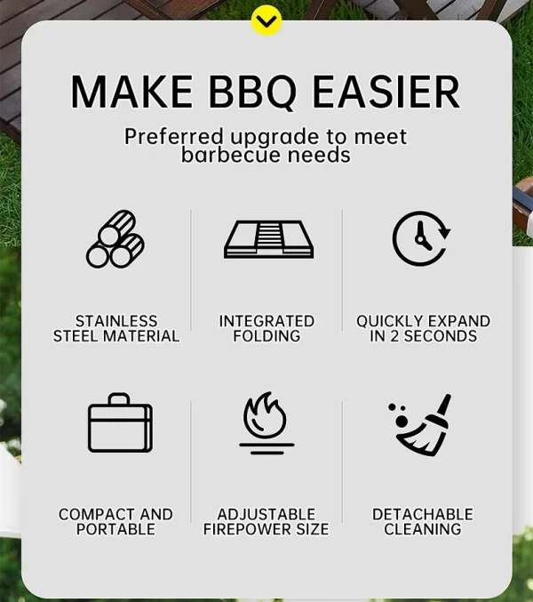 Outdoor Folding Barbecue Grill, 304 Stainless Steel Portable Folding Charcoal Oven - Image 9