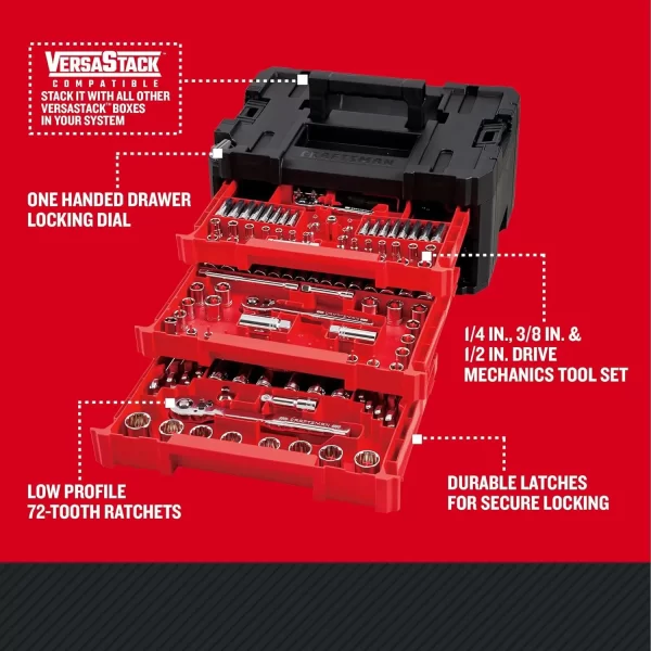 262-Piece Mechanic Tool Set, Master Socket Set with 3-Drawer Tool Box, SAE/Metric Set (CMMT45309) - Image 3