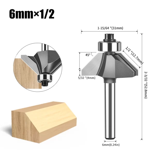 1pc 6mm 12mm Shank 45 Degree Bevel Router Bit Woodworking - Image 16