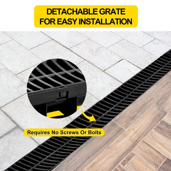 SucceBuy Drainage Trench Driveway Channel Drain With Plastic Grate 3-5 Pack - Image 5