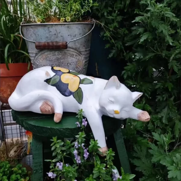 Sleeping Cat Garden Statues Outdoor,Cat Figurine Memorial Statue - Image 7