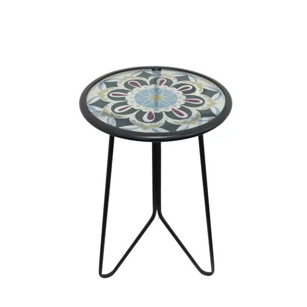 12" Metal Glass UV Printed Table for Home Indoor Decorative Coffee Table Outdoor - Image 10