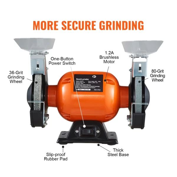 SucceBuy 6In Bench Grinder with 2.1A Brushless Motor Single Speed Table Grinder - Image 6