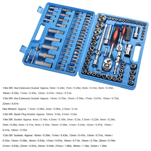 108Pcs Ratchet Wrench Socket Set 1/4in 1/2in - Image 4
