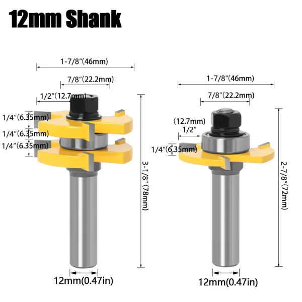2PCS  1-7/8" T&G ASSEMBLY 3 Teeth Tenon Square Tooth Floor Splicing Cutter Router Bits - Image 22