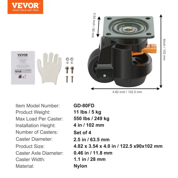 VEVOR 4 Pcs Leveling Casters Heavy Duty Swivel Caster Wheels - Image 7