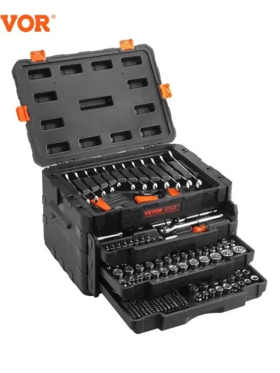VEVOR Mechanics Socket Set 1/4" 3/8" 1/2" Drive Deep and Standard Sockets 450 Pcs SAE and Metric Mechanic