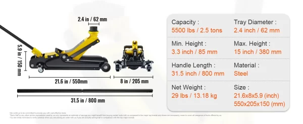 SucceBuy 2.5T Floor Hydraulic Jack Pneumatic Low Profile Floor Jack Heavy-Duty Steel - Image 17