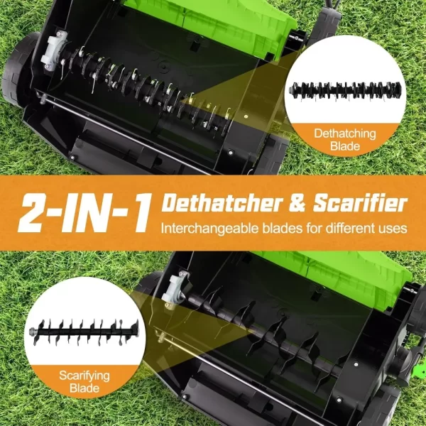 2-in-1 Scarifier and Lawn Dethatcher, 16-Inch 15A Corded Electric Dethatcher - Image 3