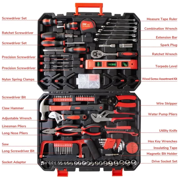 198-Piece Home Tool Set Includes Screwdrivers, Wrenches, Pliers, and More - Image 3