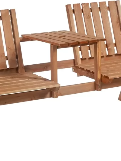 Patio Bench, With Middle Table And Umbrella Hole, Wooden Outdoor Bench