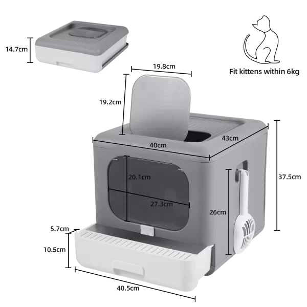 Cat Litter Box with Scoop and Tray Sifting Enclosed Foldable Kitten Toilet - Image 8