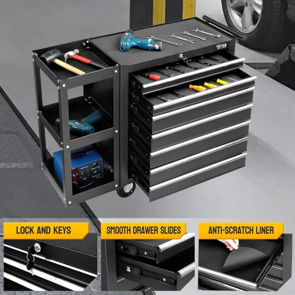 Rolling Tool Chest Tool Box with 7 Drawers & Wheels & Drawer Liners for Garage - Image 6