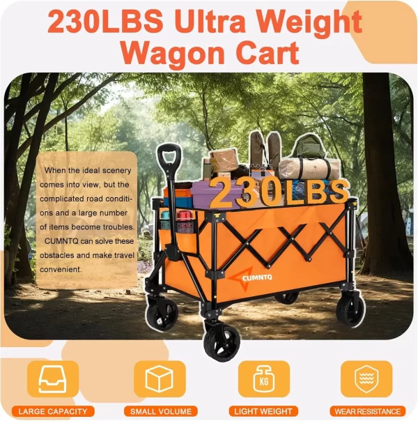 Collapsible Wagon Cart with Wheels Heavy Duty Foldable Wagon Cart with 230lbs Weight Capacity - Image 2