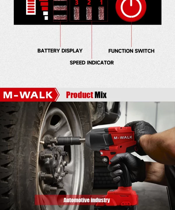 M-WALK Electric Impact Wrench 1300N. Power Wrench For 18V Milwaukee Battery Pin - Image 15