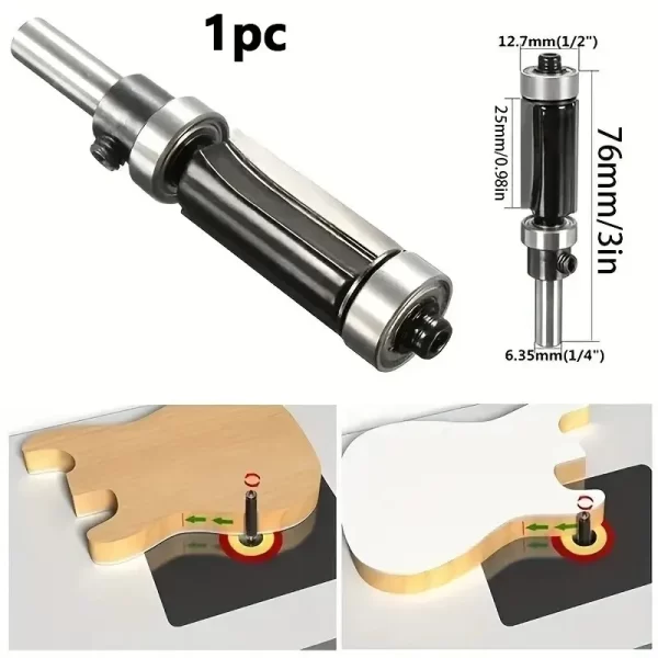 1pc Woodworking Power Tools 1/4'' Shank Top & Bottom Bearing Flush Trim Router Bit