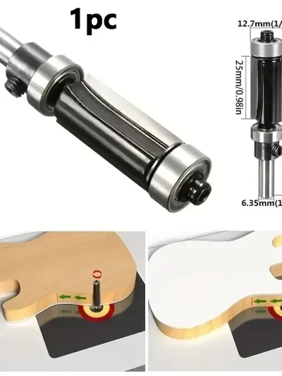 1pc Woodworking Power Tools 1/4'' Shank Top & Bottom Bearing Flush Trim Router Bit