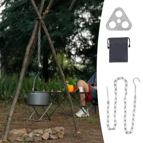 Portable Detachable Outdoor Barbecue Tripod Hanging Rack Campfire Grill Pot Triangle Stand Set - Image 9
