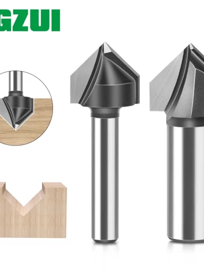 1pc 1/4" 1/2 "Shank 90 Degree V-type Milling Cutter Wall Flanging Router Bit Trimming Engraving Machine Cutter Woodworking Tools