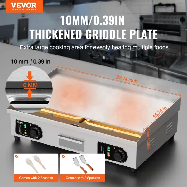 VEVOR 26/30 inch Commercial Electric Countertop Griddle Flat Top Griddle 2800W 122℉-572 ℉ - Image 2