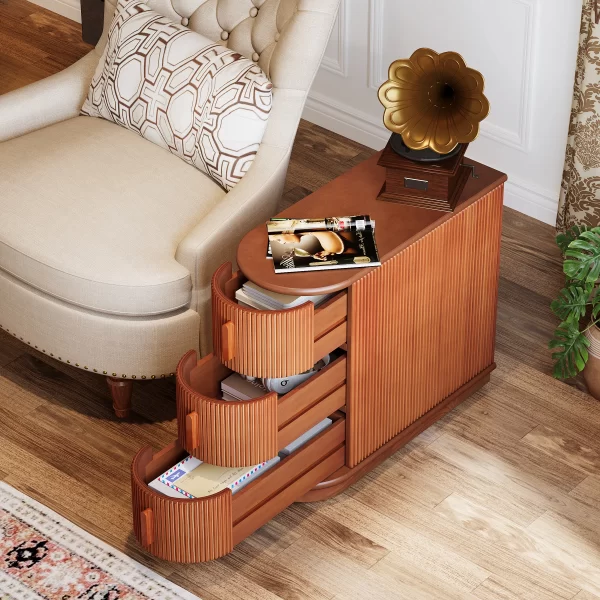 Tribesigns End Table Round Solid Wood Sofa Bedside Narrow Bedroom Side Table - Image 14