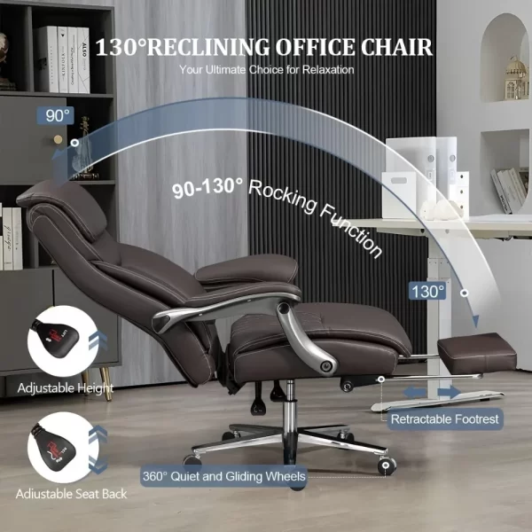 Big and Tall Office Chair 600 lbs Extra Wide Leather Luxury Executive Chair with Retractable Footrest - Image 5