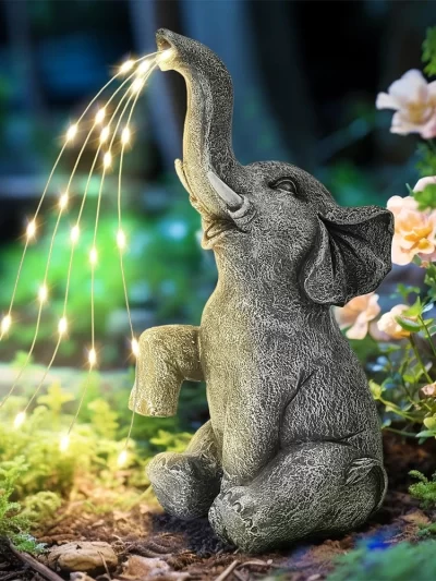 Solar Elephant Statues String Lights