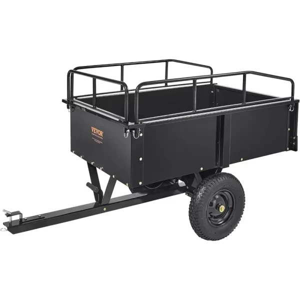 Heavy Duty ATV Trailer Steel Dump Cart Tow Behind, 750 lbs 15 Cubic Feet