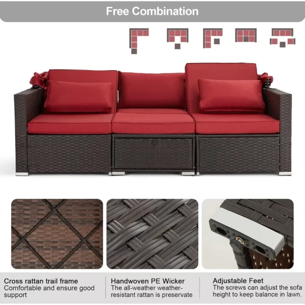 6 Pieces Patio Conversation Sets, Rectangle Wicker Daybed with Canopy - Image 4