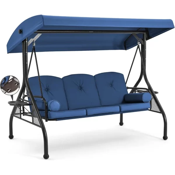 3 Seat Porch Swing W/Adjustable Canopy, Convertible Patio Swings Bed with Stand - Image 6