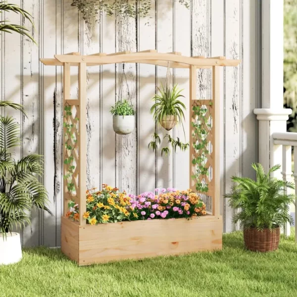 Wooden Raised Garden Bed Planter Box with Trellis and Hanging Roof - Image 2