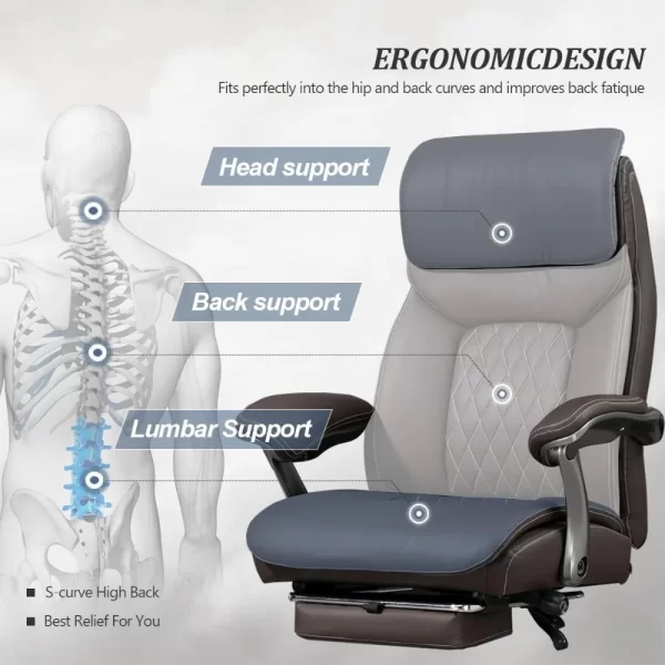 Big and Tall Office Chair 600 lbs Extra Wide Leather Luxury Executive Chair with Retractable Footrest - Image 4