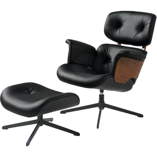 Chaise Lounge Chair with Ottoman, Mid Century Modern Living Room Chairs, Comfy Leather Chair