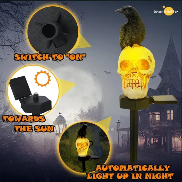 Halloween Crow Skull Outdoor Solar Light - Image 5