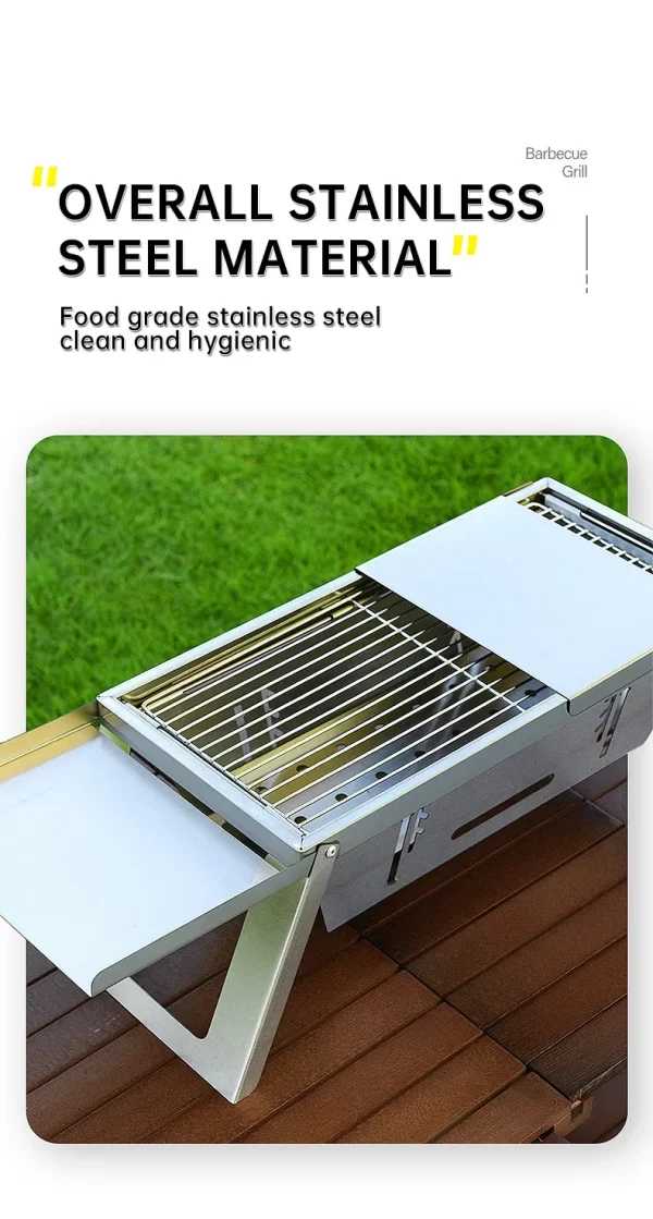 Outdoor Folding Barbecue Grill, 304 Stainless Steel Portable Folding Charcoal Oven - Image 13