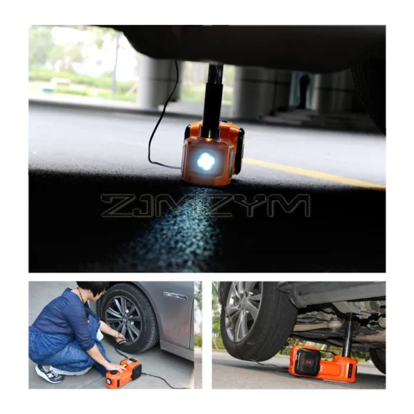 12V 5Ton Car Electric Hydraulic Floor Jack, Tire Inflator Pump and LED Flashlight 2 in 1 Set With Safe Hammer - Image 5
