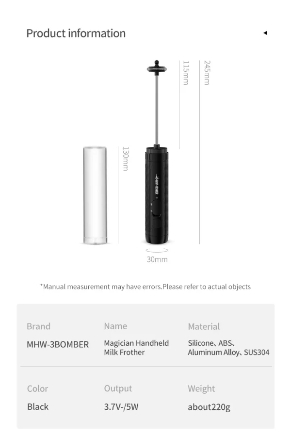 MHW-3BOMBER Electric Milk Frother Portable Handheld Milk Foamer USB Rechargeable - Image 8