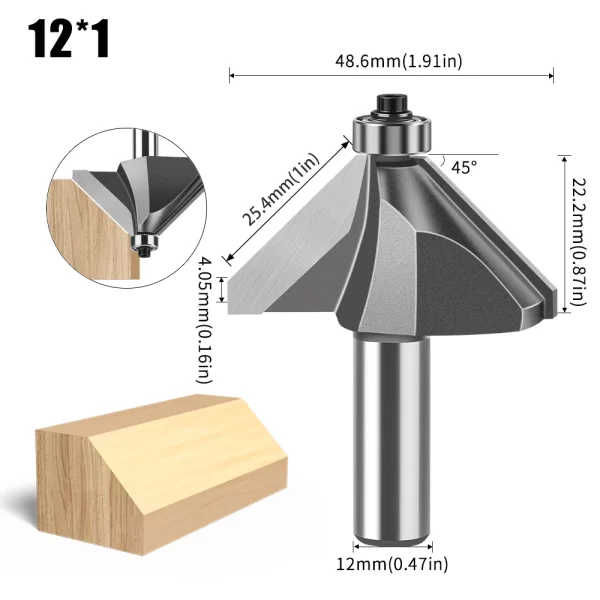 1pc 6mm 12mm Shank 45 Degree Bevel Router Bit Woodworking - Image 11