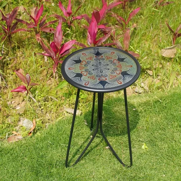 12" Metal Glass UV Printed Table for Home Indoor Decorative Coffee Table Outdoor - Image 3