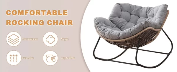 Outdoor Patio Rocking Chair,Papasan Chair with Cushion,Egg Chair - Image 7