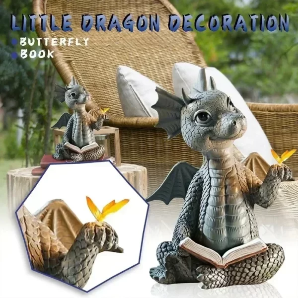 Solar Powered Outdoor Garden Dragon Statue Lovely Meditation Resin Crafts - Image 22