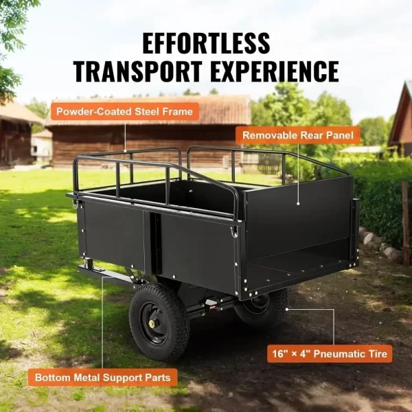 Heavy Duty ATV Trailer Steel Dump Cart Tow Behind, 750 lbs 15 Cubic Feet - Image 6
