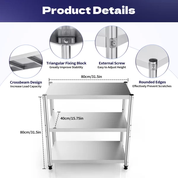 3-Tier Stainless Steel Multifunctional Food Prep Worktable - Image 11