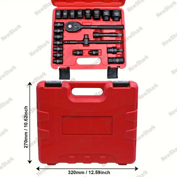 23 Piece Impact Socket Set Deep Socket Kit Assortment Standard Metric(8-32mm) - Image 2