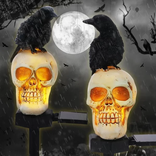 Halloween Crow Skull Outdoor Solar Light - Image 10