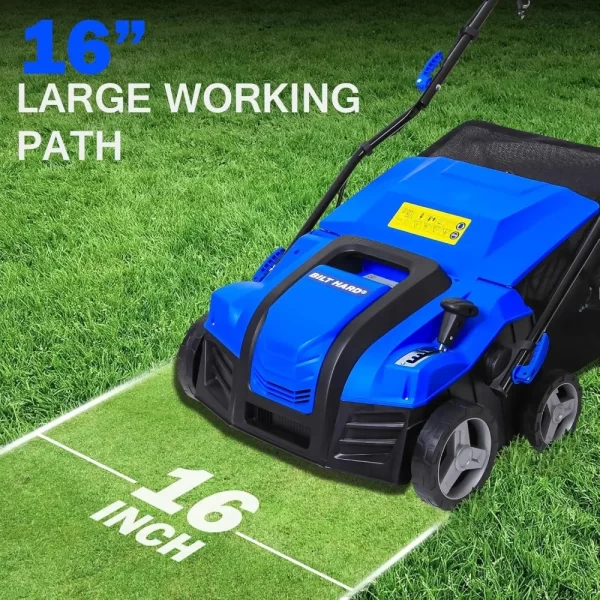 16" Electric Lawn Eater, 5 Depth Adjustment, 14.5 Gallon Grass Bag, 2-in-1 Walk-behind Lawn Weeder - Image 6